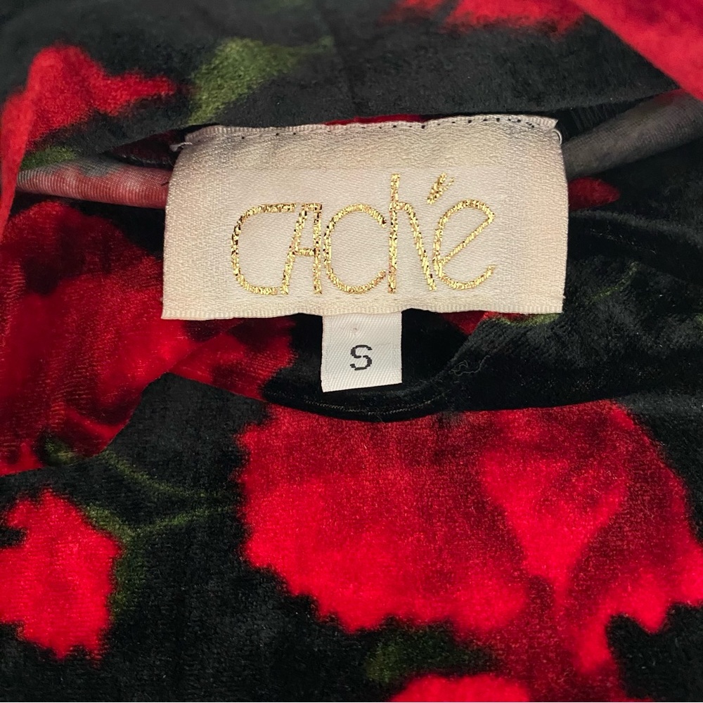 CACHE Vintage Red Floral Velvet Turtleneck Top Size S - Picture 3 of 6